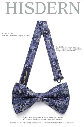 Image of HISDERN Bow Ties for Men Pre-Tied Bow Tie Floral Paisley Handkerchief Classic Formal Bowtie and Pocket Square Cufflinks Set