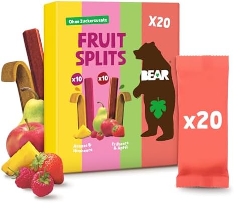 BEAR Fruit Splits Mixbox | 100% Natürliche Inhaltsstoffe | 20 x 20g (400g) | Gesunder Snack für Kinder & Erwachsene | Ohne Zusatz von Zucker