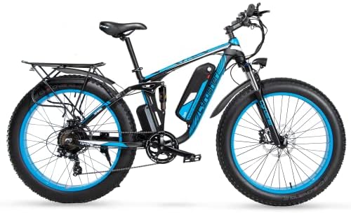 Cyrusher XF800 Moutain Ebike 750W BAFANG Motor 48V 13Ah Integrated Battery 4.0" All Terrain Fat Tire Electric Bike for Adults Shimano 7-Speed Front Fork+Rear Spring Suspension (XF800 48V/13Ah Blue)