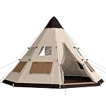 Outsunny 6 Men Tipi Tent, Camping Tent with Mesh Windows, Sewn-in Floor, Door and Carry Bag, Easy Set Up, for Hiking Picnics Outdoor Night, Khaki
