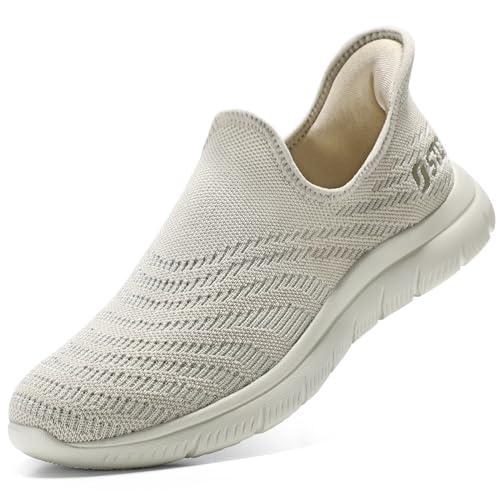 STQ Slip Ins Zapatos Mujer Deportes Sin Cordones Ligero Zapatillas Fascitis Plantar para Correr Caminar Marrón Claro 37 EU