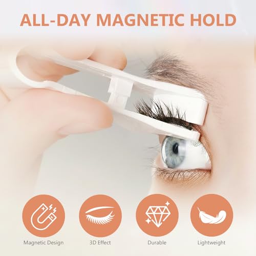 Magnetic Eyelashes, Reusable 3D Magnetic Eyelashes with Applicator, No Glue No Eyeliner Needed, Lightweight & Waterproof Eyelash Kit for Natural Look