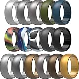 Picture of ThunderFit Silicone Wedding Rings for Men, Rubber Engagement Bands 8.7mm Wide 2.5mm Thick - 1/2/3/4/5/6/7/12/16 Variety Multipack (Pack C - Size 13.5-14 (23mm))