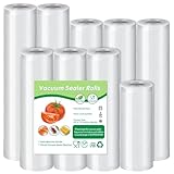 Bolsas vacio alimentos 9 rollos de 15/20/25/28x300cm, sin BPA, resistente al desgarro, 190µm, Rollos envasadora al vacio y bolsas envasar al vacio aptos para microondas y congelador