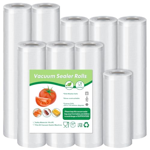 Vakuumierbeutel 9 Rollen Vakuumbeutel Lebensmittel 15/20/25/28x300cm, Vakuumierfolie für alle Vakuumiergerät, BPA-frei, reißfest, 190µm, Sous Vide Gefrierbeutel für alle Mikrowelle