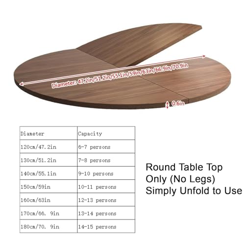 Table Ronde Pliable 130 cm en Bois Massif Extensible et Réglable