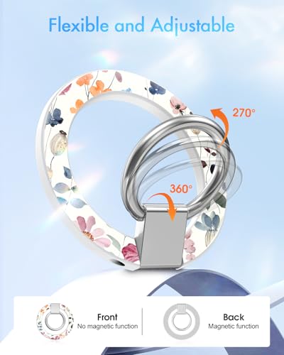 Image of Toycamp Phone Grip Ring Holder Compatible with MagSafe - Magnetic Phone Grip Stand Women Cute Painting Removable Rotatable Magnet Accessories for iPhone 17 Pro Max /16 /15 /14 /13 /12 Series, Water Floral
