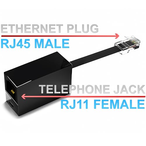 Image of (1 Pack) Phone Line to Ethernet Cable Adapter RJ11 Female to RJ45 Male for Landline Telephone Service