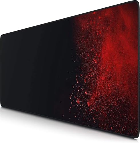 Tapis de Souris Gaming XXL 120x60x0.2 cm Grand Tapis de Souris,avec Bords Cousus Base en Caoutchouc Antidérapant,Surface Spéciale Améliore la Précision pour Maison,Bureau,Gamer (Noir Rouge)