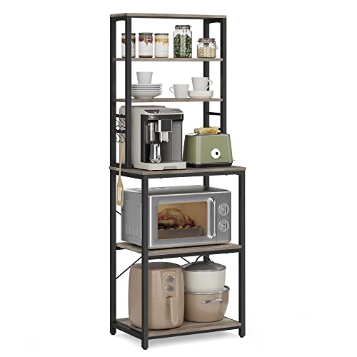 VASAGLE レンジ台 レンジボード 幅60 キッチンラック大型レンジ対応 高耐荷設計 可動棚 高さ167cm シンプル 北欧 電子レンジ ボード 収納 食器棚 6個S字ラックを付き KKS024B02