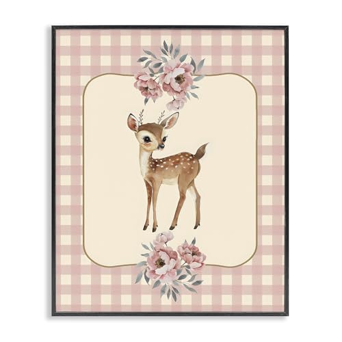 Stupell Industries 'Baby Deer Pink Gingham'�A�z����W�[�N���[�A�[�g�A�u���b�N�A40.5 x 60.8cm�A�|���₷�����A�č����ALSR Design Studio��