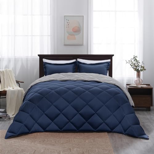 Basic Beyond Queen Comforter Set - Navy Blue Comforter Set Queen Size, Reversible Bed Comforter Queen Set for All Seasons, Navy/Grey, 1 Comforter (88"x92") and 2 Pillow Shams (20"x26"+2") by Basic Beyond - Image 8