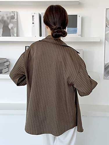 Image of Aahwan Solid Button Up Drop Shoulder Vertical Stripe Pattern Casual Long Sleeve Shirt for Women's & Girl's
