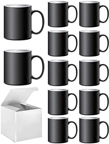 ABBSH Color Changing Mugs, Sublimation Mugs Black Color Changing Coffee Mugs Heat Sensitive Coffee Mugs Tazas Magicas Para Sublimacion 15 OZ With Box Set of 12