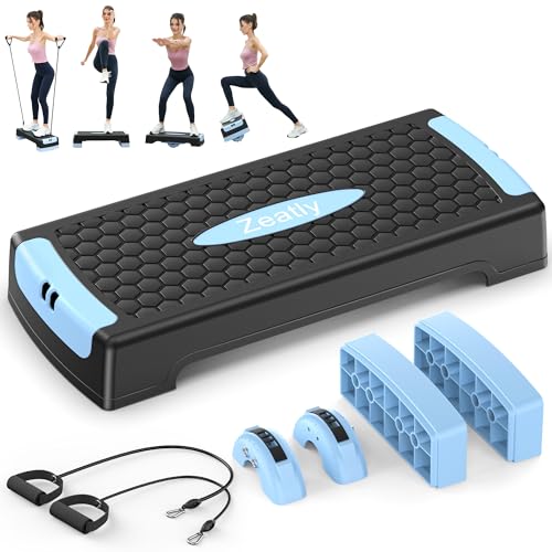 Zeatly Aerobic St4-In-1 Aerobic Step Platform, 4â€ 6â€ Adjustable Exercise Step, Multifunctional Balance Board, Workout Step Platform for Exercise at Home & Gym, Aerobic Stepper with 2 Resistance Bands for Fitnessep Platform