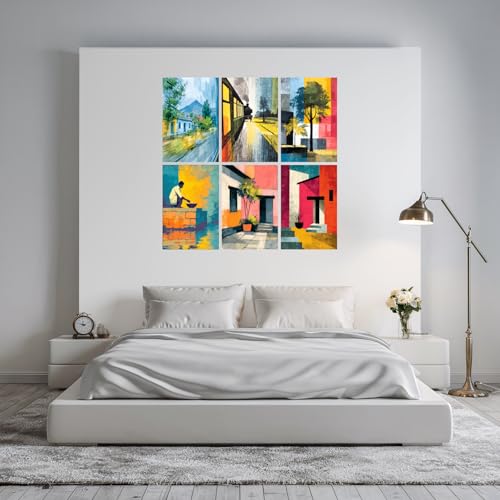 Image of SiddArtify Abstract Landscape Wall Art Poster Print Set - Modern Travel Poster Decor for Living Room Bedroom Office - 12x18 inch Sticker Pack of 6