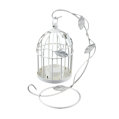 Fablcrew 1Pcs Bougeoir Lanternes en Forme de Cage à Oiseaux en Métal Créatif Bougeoir Suspendu pour Mariage Maison Décoration de Table (Blanc)