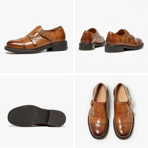 Image of BEAU TODAY Women Monk Strap Loafers Cap Toe Business Causal Loafer Shoes