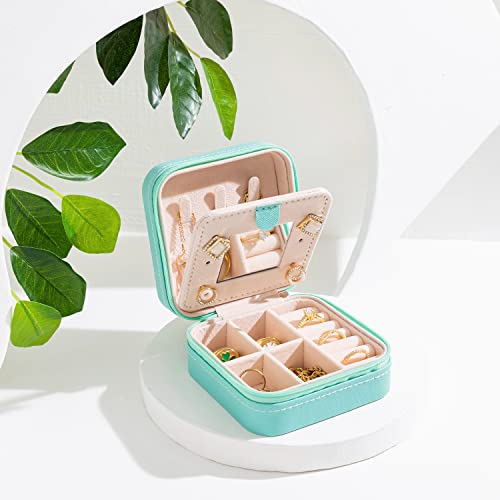 Image of KElofoN Travel jewelry case Travel jewelry box Travel Jewelry Organizer Small Jewelry Organizer Box Gift for Girls Women with Mirror(Blue)