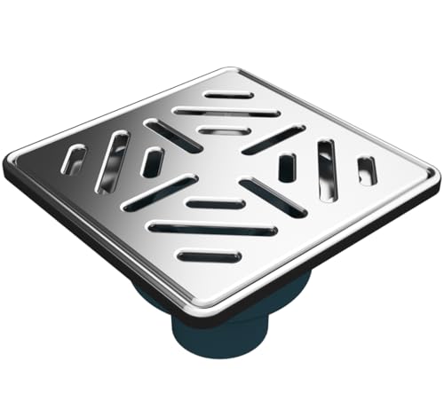 Duschablauf 150x150 mm Edelstahl – Bodenablauf mit Geruchsverschluss – Ablauf Dusche Bad – Ablaufgarnitur begehbare Dusche – Design Rost Streifen