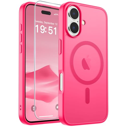 Image of SUPFINE Magnetic for iPhone 17 Case (Compatible with MagSafe)(Military Grade Drop Protection) Translucent Matte Shockproof with Anti-Fingerprint Phone Cover,Hot Pink