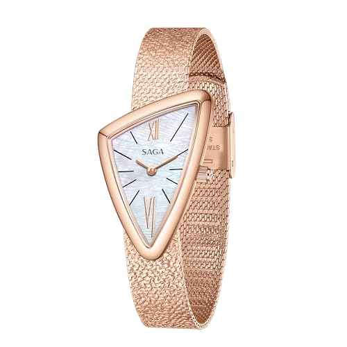 SAGA Sailboat Women's Luxury Quartz Watch with Swiss Movement, Roman Numeral Dial, Danube Crystal, Stainless Steel Triangular Case, 3ATM Water Resistant - Elegant Gift for Small Wrists