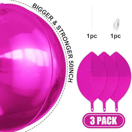 Image of 50 Inch Metallic Hot Pink Round Foil Balloons 3pcs Large Mylar Balloons | Jumbo Giant Helium 4D Ball Balloons for Birthday Party, Graduation, Wedding, Christmas, New Year, Disco Prom Party Decoration