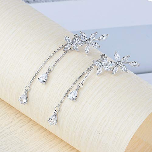 Boucles d'oreilles mariage argent 925 longues à fleurs scintillantes