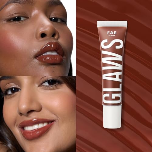 Image of FAE Beauty Peptide Hydrating & High Shine Tinted Lip Gloss (12gm) | With Passionfruit Oil & Argireline to Smoothen, Even, and Soften Lips | Non Sticky | Vegan | Shade Soaring | Nude Brown Gloss