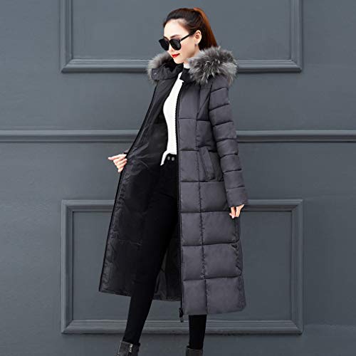 Fonma Women Outerwear Faux Fur Hooded Coat Long Cotton-Padded Jackets Pocket Coats Gray #TOP2