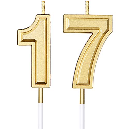 17e Bougies d’ Anniversaire Bougie Numérique de Gâteau Bougies de Gâteau Joyeux Anniversaire Topper Décoration pour Faveur de Célébration de Mariage Anniversaire, Or Cover
