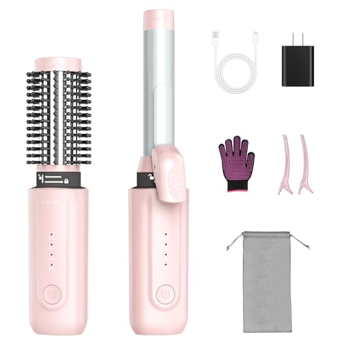 Cordless Hair Curling Iron Brush, 1/1.5'' Barrels, 8000mAh, 4 Temp 300-410℉