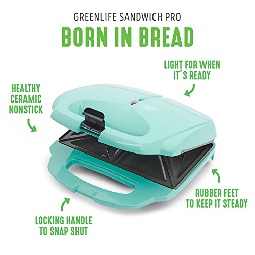 Greenlife Pro Electric Panini Press Grill And Sandwich Maker, Healthy Ceramic Nonstick Plates, Easy Indicator Light, Pfas-Free, Turquoise #TOP2