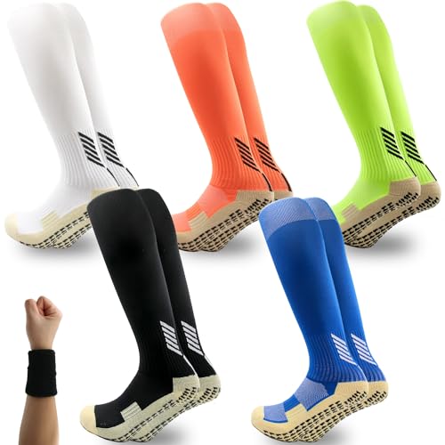 Toddlers Socks for Age 3-5 Anti Slip Sock Kids Boys Girls Knee High Long Socks Non-Slip Sports Socks with Grip