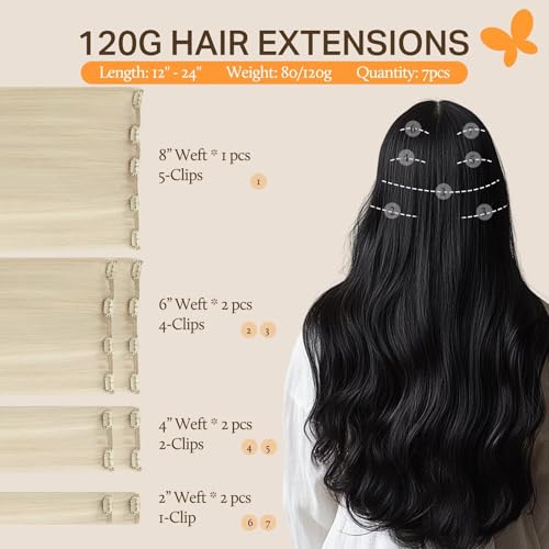 Image of DOORES Human Hair Extensions, Natural-Looking Adding Volume to Thin Hair for Daily Confidence, Platinum Blonde 100g 7pcs 14 Inch Fast 5 Minutes Installation Daily Use