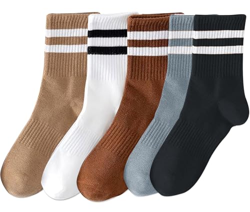 5 Pairs Women's Striped Crew Socks Ultimate Comfort Casual Socks for Women Size 5-10 Seamless Toe Style Soft Breathable Fit