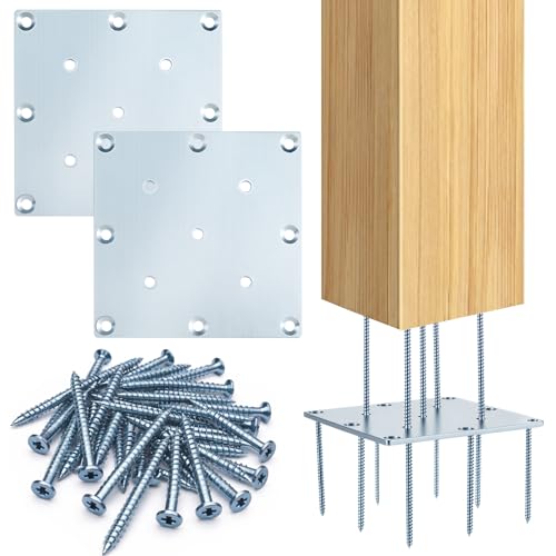 Shimeyao 2 Sets Newel Post Fastener Each Newel Post Mounting Kit Includes 1 Steel Plate and 13 Long Screws Hidden Designed for Installing 3-3.5 Inch Wooden Stair Posts