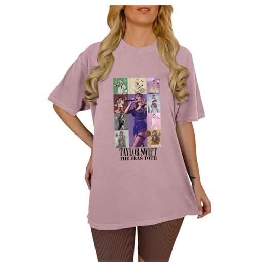 Tops casuales para mujer 2023 verano suelto 1989 T-Aylor estampado suéter cuello redondo camisa de manga corta cómoda camiseta básica A, rosa, L