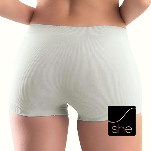 She By Mash Calcinhas Boxer Sem Costura Canelado Microfibra AMNI BIOTECH® Feminino Adulto, Cinza Cla
