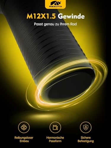 20 Stück MIKKUPPA Radschrauben Radbolzen M12x1,5 - Schaftlänge: 26mm, Kegelbund 60°, Schlüsselweite: 17mm (Schwarz)