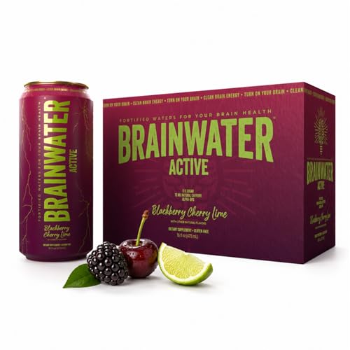 Image of BrainJuice BrainWater Calm, Water for Clean Energy, Focus & Relaxation Support, Gluten Free, Zero Sugar Drinks with Ashwagandha, Alpha GPC, Vitamin C & B, Organic Green Tea, 8 Pack (Blackberry Cherry Lime)
