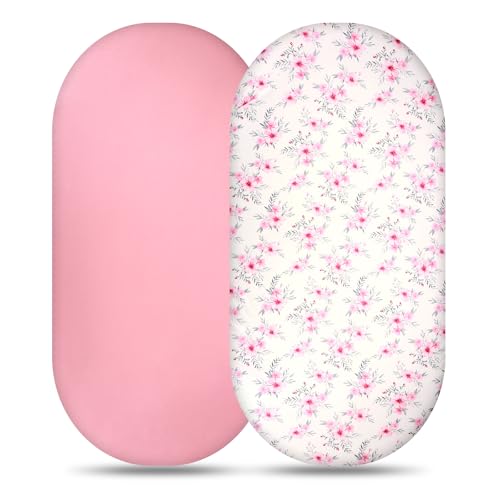 Image of 2-Pack Fitted Bassinet Sheets, Stretchy Ultra Soft Bassinet Mattress Sheets Fitted for Oval, Rectangle and Hourglass Mattress Pad for Baby Boy Girls (Pink)