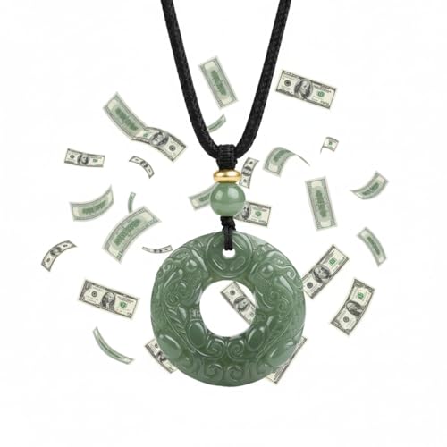 SIXAOAZZ Natural Double Sided Carved Hetian Jade Pi Xiu Adjustable Necklace Feng Shui Good...