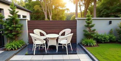 Image of Outdoor Indoor 4+1 Piece All Weather Wicker Patio Chair and Table Set with Iron Frame for Balcony Garden Poolside Deck (Cream)