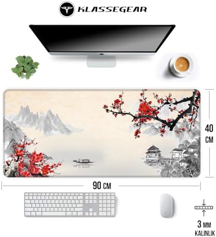 Klasse Pro - 10 Farklı Model Dikişli Kenar 90x40 cm Oyuncu Gaming Mouse Pad (Cherry Blossom, 90x40 cm) - Görsel 2