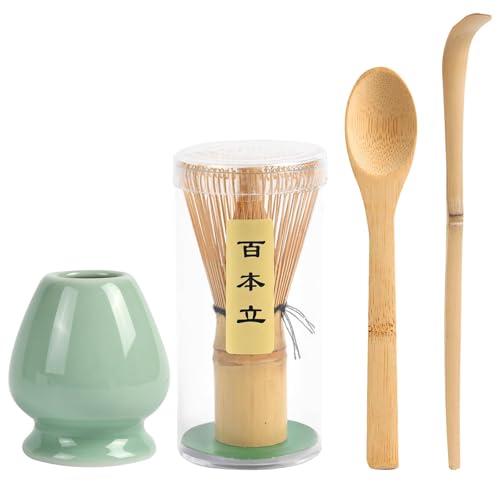 Anspect Matcha Whisk Set -Matcha Whisk (Chasen),Whisk Holder(Green),Tea Scoop and Tea Spoon, Handmade from 100% Natural Bamboo