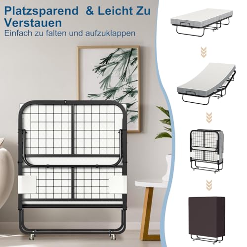 Miniatura 5 de Isosil Cama Plegable De 90 X 200 Cm, Cama De Invitados Con Colchón De Espuma De 13 Cm, Marco De Metal Con Ruedas, Capacidad De 200 Kg