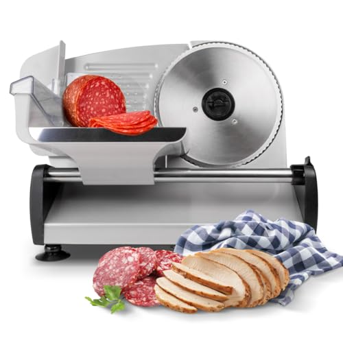 Cortafiambres Eléctrico de Acero Inoxidable – Rebanadora de Cocina Profesional y Elegante, Cuchilla Afilada para Fiambres, Embutidos, Frutas y Verduras – Resistente, Anticorrosión y Alto Rendimiento