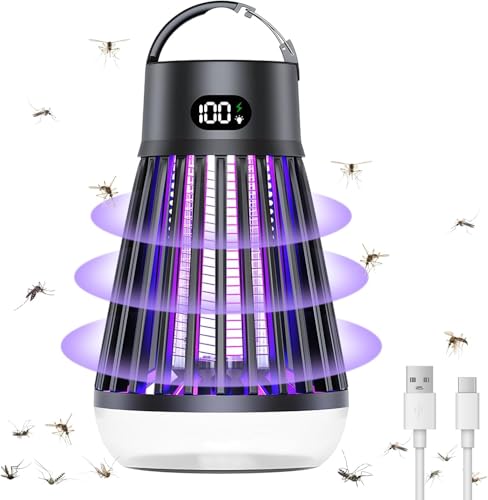 Rechargeable Mosquito Zapper – 2-in-1 Bug Zapper & LED Lantern, 2000V High Voltage Insect Trap, Silent & Safe for Indoor Outdoor Use, Camping, Garden, Patio