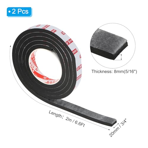 Image of PATIKIL 3 /4 inch W x 5 /16 inch T x 6.6Ft Double Sided Foam Tape, 2Rolls EVA Multipurpose Self Adhesive Weather Sponge Stripping for Home Decorations, Card Scrapbooking DIY Craft Project, Black